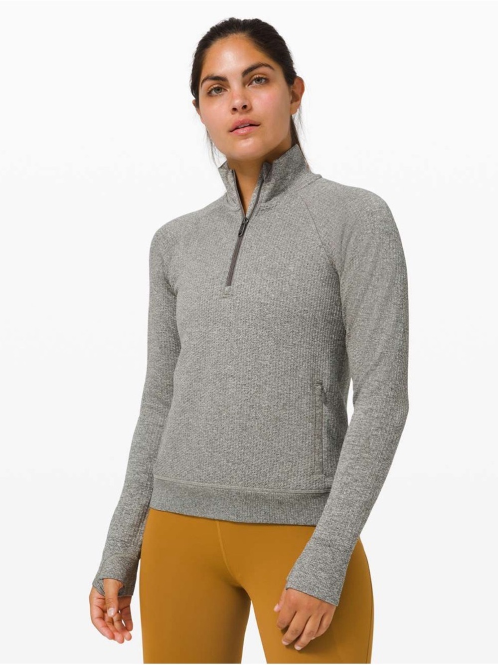 Lululemon Engineered Warmth Half Zip Grey Sage / White Size 4 Merino Wool